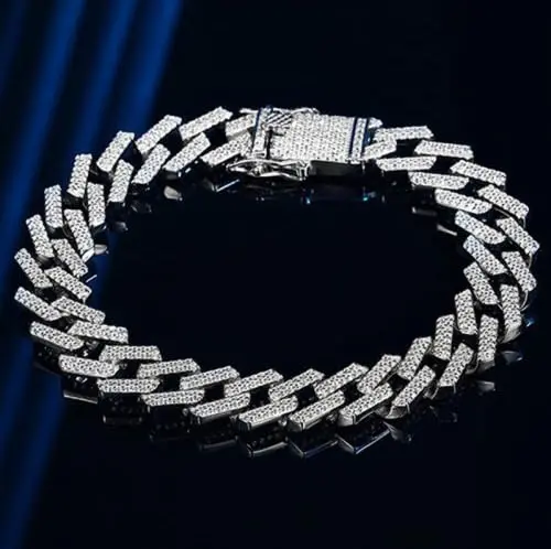 [A3] 925 SILVER plated Zirconia Stone diamond chain Bracelets Stainless Steel Ice Stylish