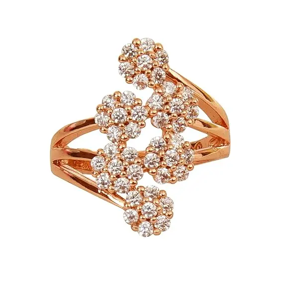 [A12]  18KT Rose Gold Plated Elegant American Diamond Studded Sparkling Adjustable Finger Ring for Women and Girls