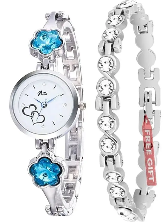 [A14]  Premium Analog Women's Watch (White Dial Silver Colored Strap)