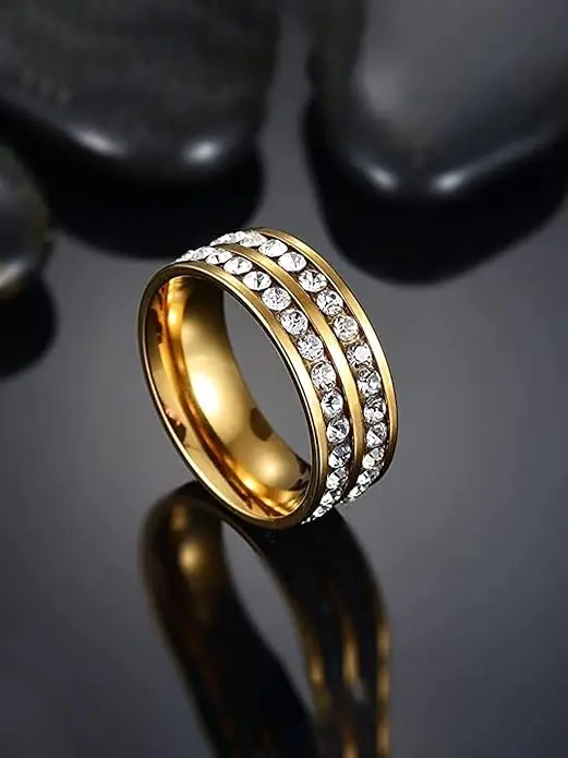 [A21] Rings for Mens and Boys Dimond Ring | Gold Plated Crystal Studded Finger Ring for Men